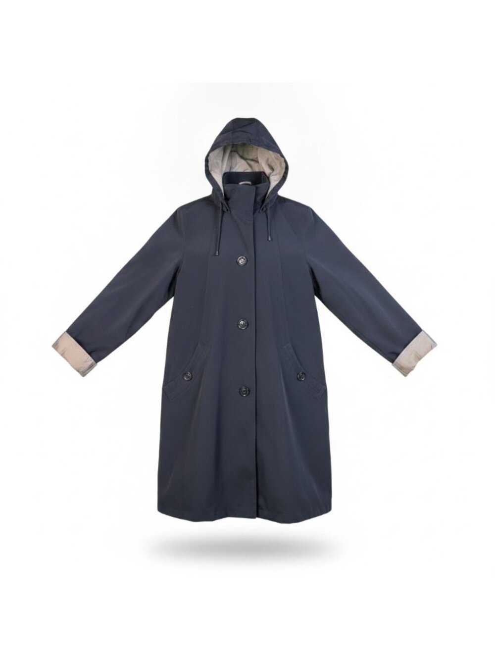 Gallery Womens Navy Hooded Button-Up Coat Stylish Outerwear Size L